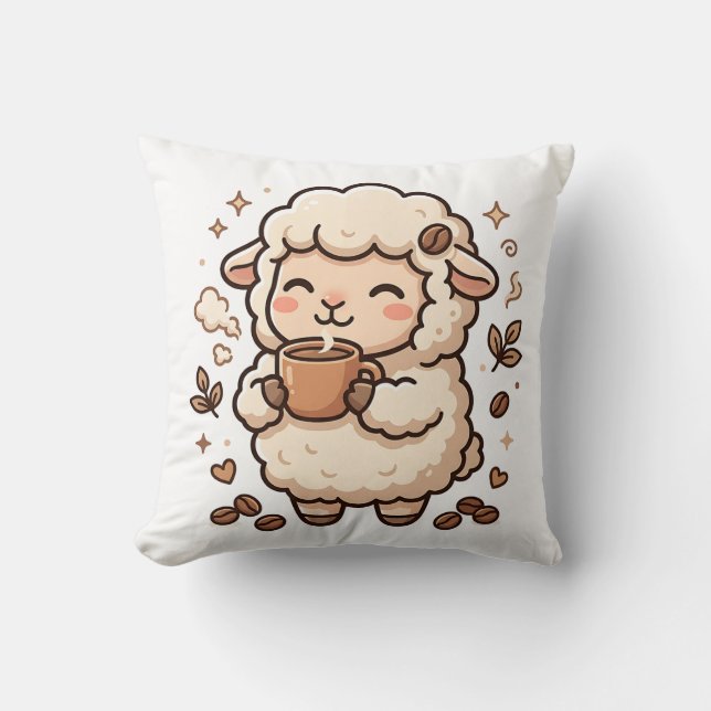 Kawaii Cute Sheep Pillow Throw Decor (Front)
