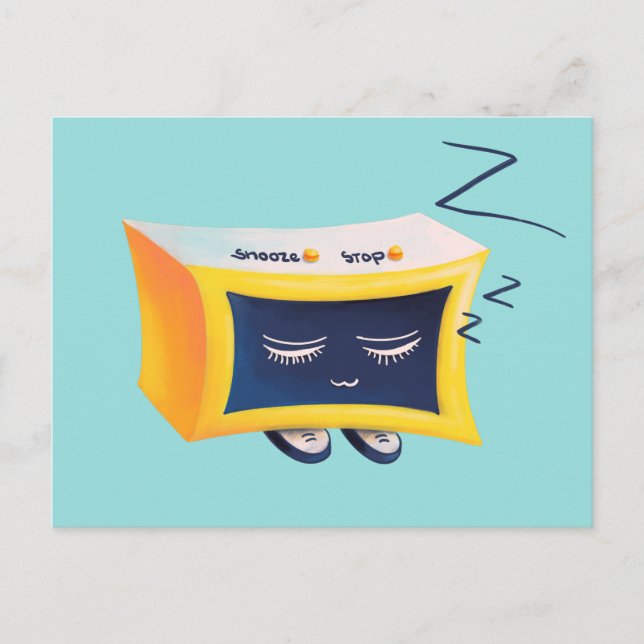 Kawaii Cute Sleeping Alarm Clock Character Postcard (Front)