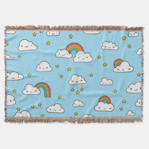 Kawaii Cute Stars Clouds and Rainbows Throw Blanket
