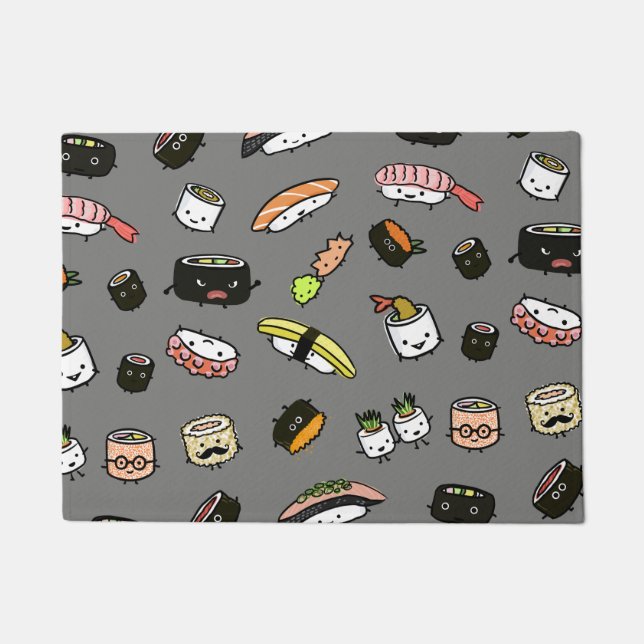 Kawaii Cute Sushi Characters Pattern Doormat (Front)