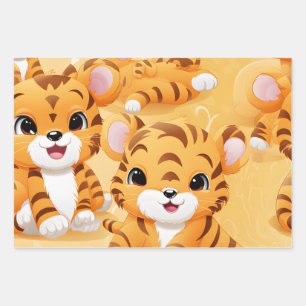 Kawaii Cute Tiger Cubs Wrapping Paper Sheet
