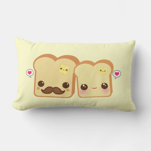 Kawaii cute toasts couple lumbar cushion (Front)