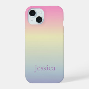 kawaii cute unicorn pastel rainbow colours initial iPhone 15 case
