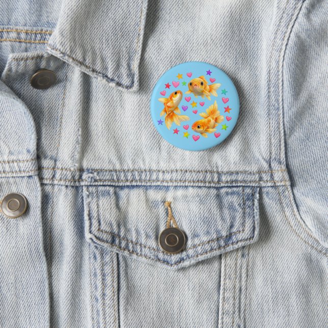 kawaii cute y2k rainbow goldfish  6 cm round badge (In Situ)