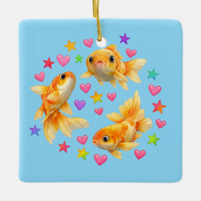 kawaii cute y2k rainbow goldfish  ceramic ornament (Front)