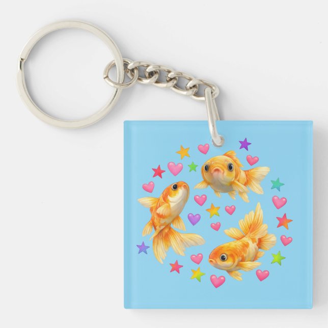 kawaii cute y2k rainbow goldfish  key ring (Front)