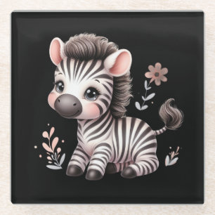 Kawaii Cute Zebra Wildlife Fun Black and White Glass Coaster
