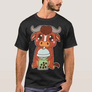 Kawaii Cute Zodiac Boba Ox Matcha Green Bubble Mil T-Shirt
