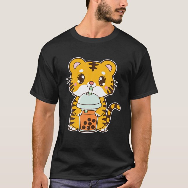 Kawaii Cute Zodiac Boba Tiger Thai Iced Bubble Mil T-Shirt (Front)