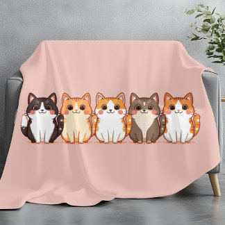 Kawaii Cutie Kitty Crew | Cosy Peach Pink Cat Mum Fleece Blanket