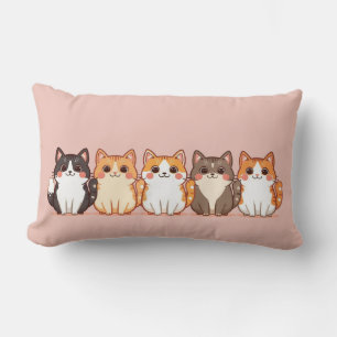 Kawaii Cutie Kitty Crew Cosy Peach Pink Cat Mum Lumbar Cushion