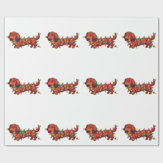 Kawaii Dachshund Christmas Lights Wrapping Paper