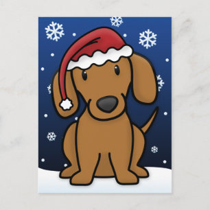 Kawaii Dachshund Christmas Postcard (Red)