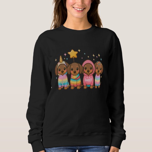 Kawaii Dachshund Puppy Squad Pastel Rainbow Cute C Sweatshirt (Front)