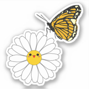 Kawaii Daisy with Butterfly Vinyl Sticker
