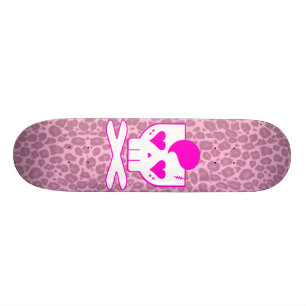 KAWAII DEATHROCK SKULL PINK LEOPARD DECK SKATEBOARD