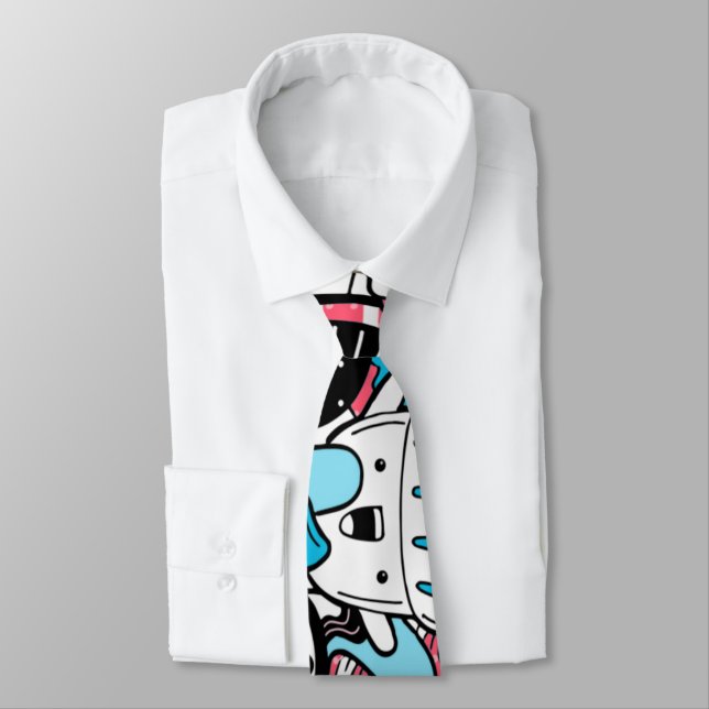 Kawaii Desserts Psychedelic Fun Illustration Blue Tie (Tied)