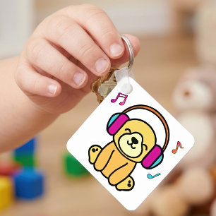 Kawaii Dog Puppy Smiling with Colourful Headphones Key Ring