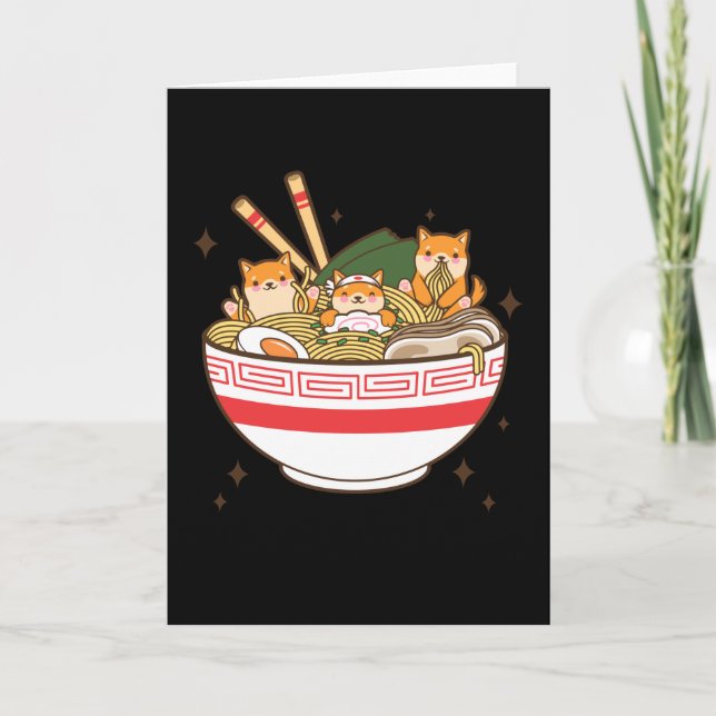 Kawaii dogs eating Ramen Card (Front)