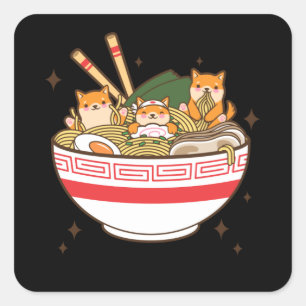 Kawaii dogs eating Ramen Square Sticker