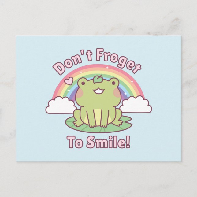 Kawaii Dont Froget To Smile Frog Good Vibes Postcard (Front)