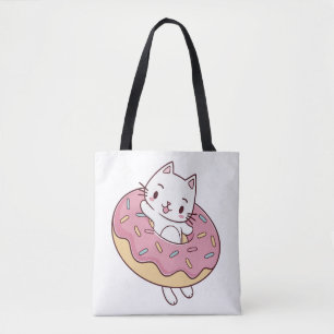 Kawaii Doughnut Cat Tote Bag – Cute Cartoon Kitty