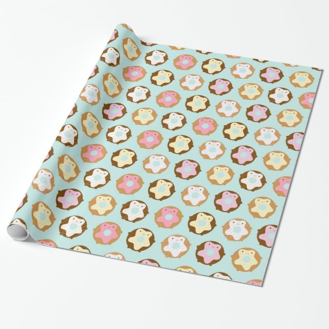Kawaii Doughnuts Wrapping Paper (Unrolled)