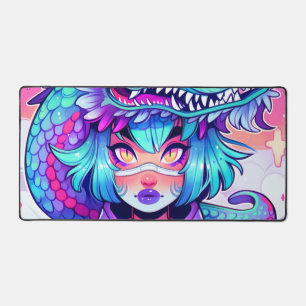 Kawaii Dragon Headdress Girl in Vaporwave Skies Desk Mat