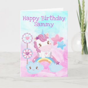 Kawaii Dreamy Unicorn Rainbow Cloud Happy Birthday Card