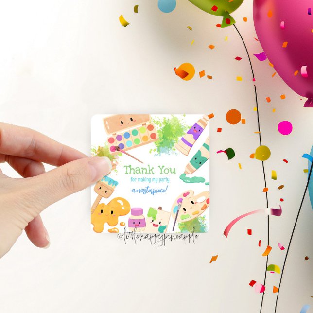 Kawaii Dress For a Mess Art Party Thank You Square Sticker (Creator Uploaded)