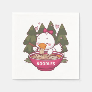 Kawaii duck eating ramen napkin