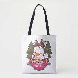 Kawaii duck eating ramen tote bag