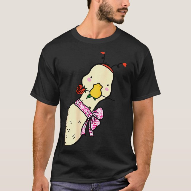 Kawaii Duck Rose Heart Bow Valentine Day Cute Anim T-Shirt (Front)