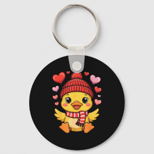 Kawaii Duck Valentines Day Hearts Winter Scarf Key Ring