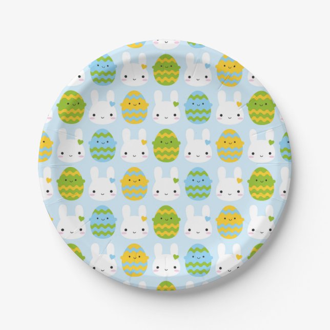 Kawaii Easter Bunny & Eggs Paper Plate (Front)