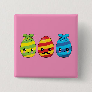 Kawaii Easter Eggs with Ribbons 15 Cm Square Badge