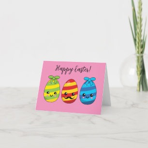 Kawaii Easter Eggs with Ribbons   Add Text Thank You Card