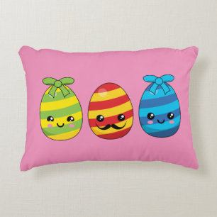 Kawaii Easter Eggs with Ribbons Decorative Cushion