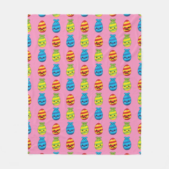 Kawaii Easter Eggs with Ribbons Fleece Blanket (Front)