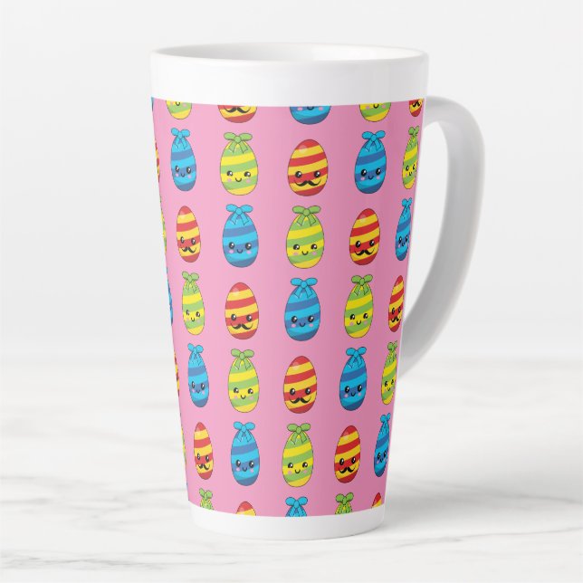 Kawaii Easter Eggs with Ribbons Latte Mug (Right Angle)