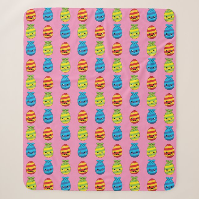 Kawaii Easter Eggs with Ribbons Sherpa Blanket (Front)