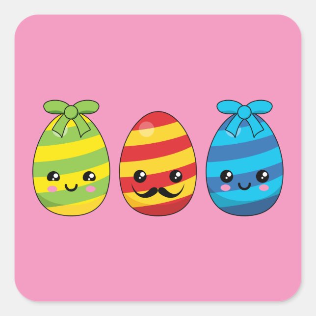 Kawaii Easter Eggs with Ribbons Square Sticker (Front)