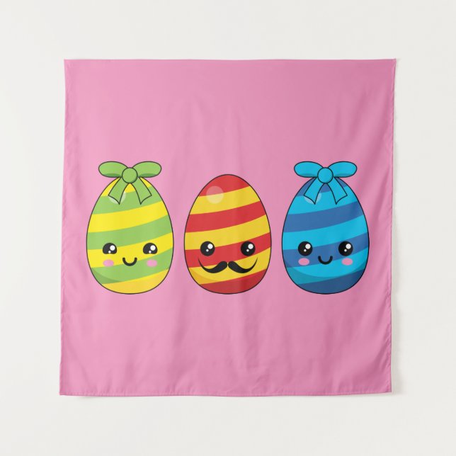 Kawaii Easter Eggs with Ribbons Tapestry (Front)