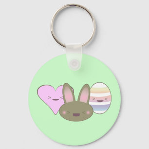 KAWAII EASTER TRIO BUNNY CHOCOLATE EGG HEART HAPPY KEY RING