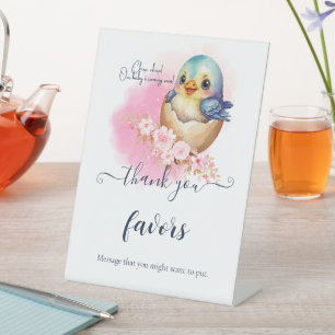Kawaii Egg Bird Elegant Floral Baby Shower Favours Pedestal Sign