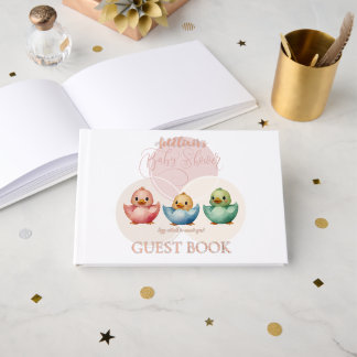 Kawaii Egg Birds Pastel Coloured Baby Shower Foil Guest Book