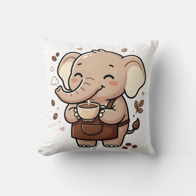 Kawaii Elephant Throw Pillow (Front)