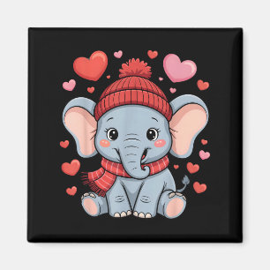 Kawaii Elephant Valentines Day Hearts Winter Scarf Magnet