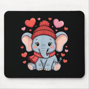 Kawaii Elephant Valentines Day Hearts Winter Scarf Mouse Pad