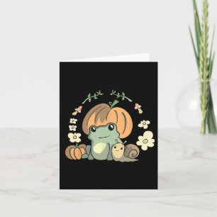 Kawaii Fall Cottagecore Aesthetic Frog With Pumpki Card